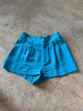 Rebecca Minkoff Bright Turquoise High-Waist Pleated Shorts